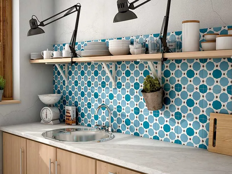 На фото: кухня с забавным фартуком из плитки Equipe Ceramicas