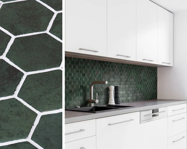 Кухонный фартук со стеклянной мозаикой Hex XL Zelik Green