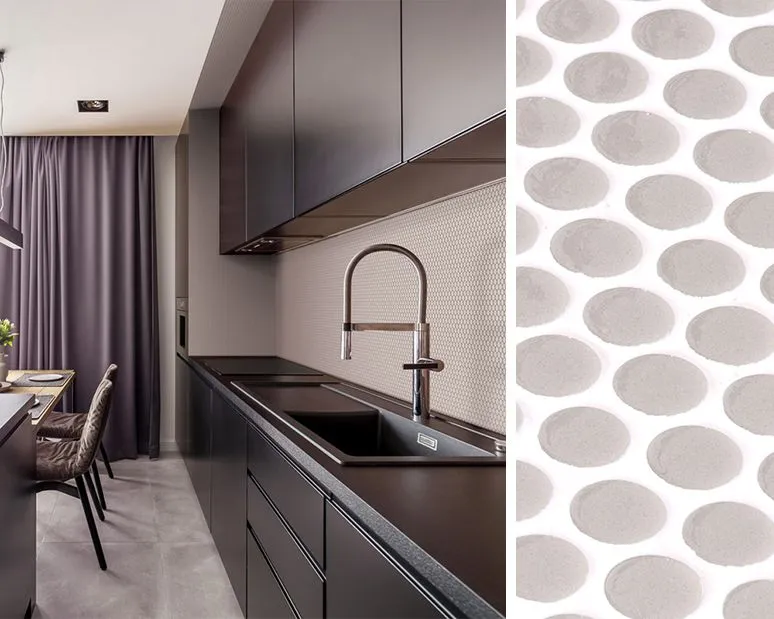 Кухонный фартук с мозаикой Penny Taupe из блестящего стекла