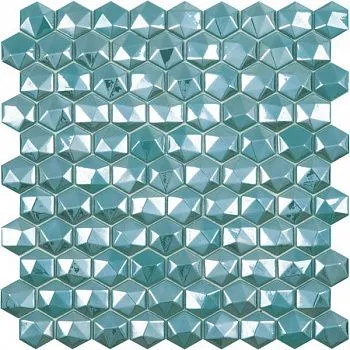 (Vidrepur) Мозаика Hex Diamond № 370D (на сетке) бирюзовый 30.7x31.7
